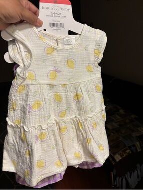 KoalaBaby 4 piece Lemon &  purple Ruffled Baby Dress with diaper covers - 9 Mo